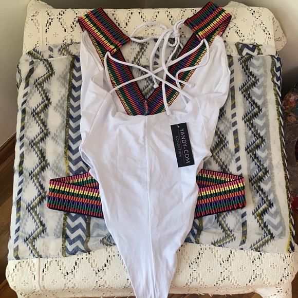 Yandy Swim Nwt Colorful White Onepiece Bathing Suit Poshmark